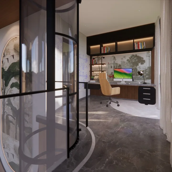 Vanashray design visualisation, study with glass lift