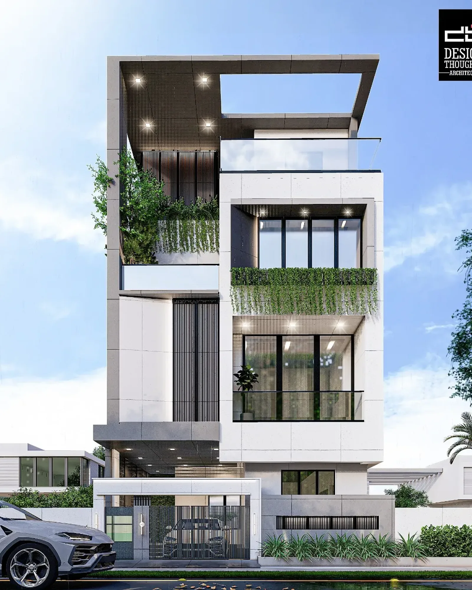 Custom villa design visualisation, The White House by PlinthFlow in Bangalore